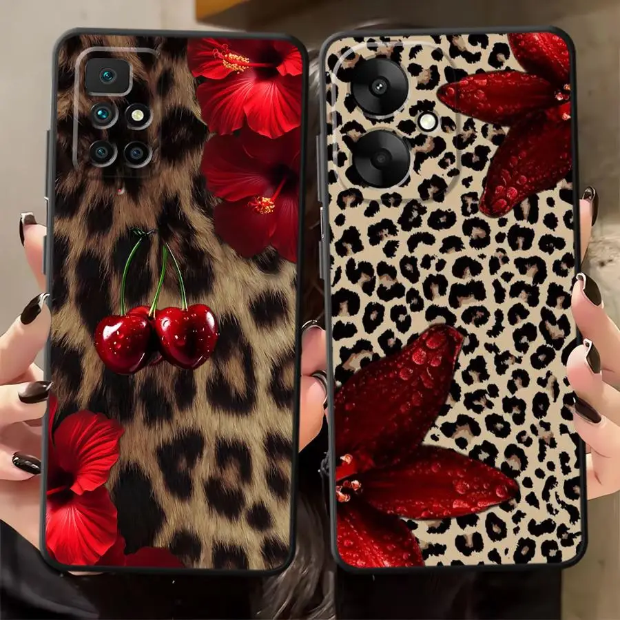 Funda para Xiaomi Redmi K40 K80 Pro 13C A4 9 A3 10 A1 A2 Plus 12C A5 14C funda negra suave para teléfono patrón de estampado de leopardo Premium