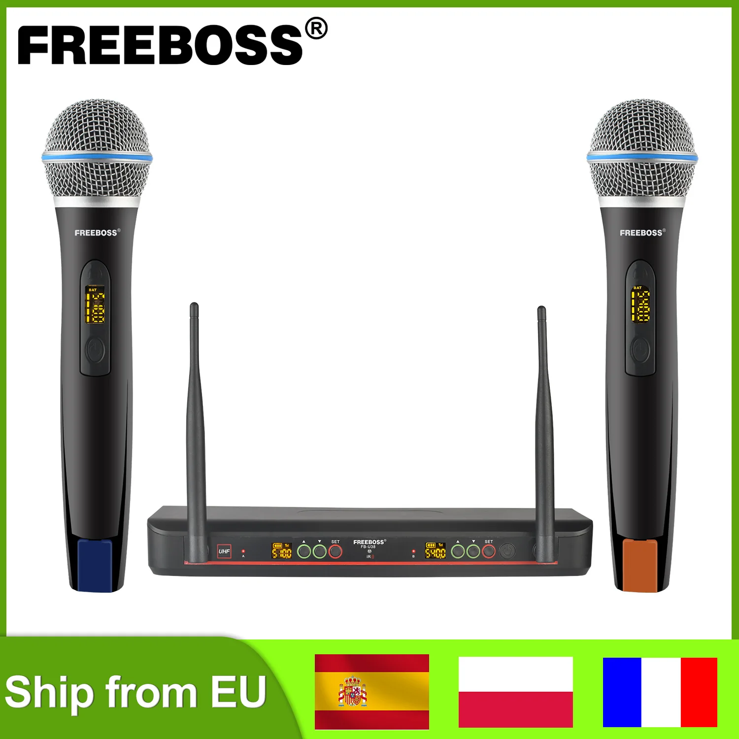 Freeboss-micrófono inalámbrico de mano UHF ajustable, transmisor dinámico cardioide multifrecuencia, para iglesia, 500MHz, 2 FB-U38