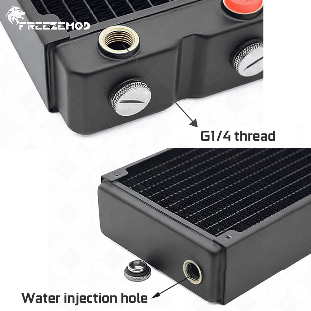 FREEZEMOD Radiador de cobre de 120 mm Rosca G1/4 de 45 mm de espesor * 5 con enchufe * 3 para instalar ventilador de 120 mm PC MOD refrigerado por agua - imagen 3