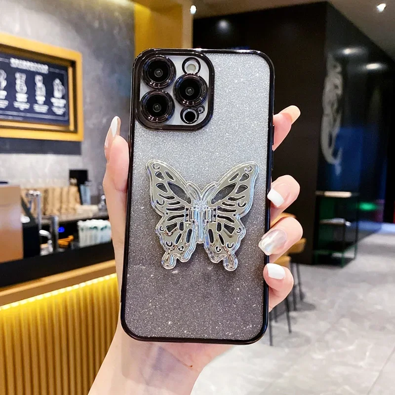 Funda de teléfono con soporte de mariposa chapada con purpurina para Funda Motorola Moto G9 G8 E7 Plus Power Play E6s E14 Edge 20 30 - imagen 5