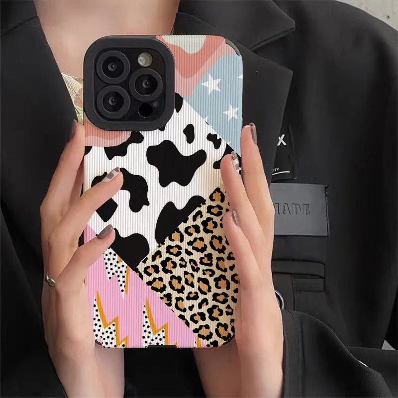 Funda de cuero de silicona de vaca leopardo creativa para iPhone 16 15 14 13 17 Pro Max Air 11 12 Mini funda suave a prueba de golpes - imagen 3