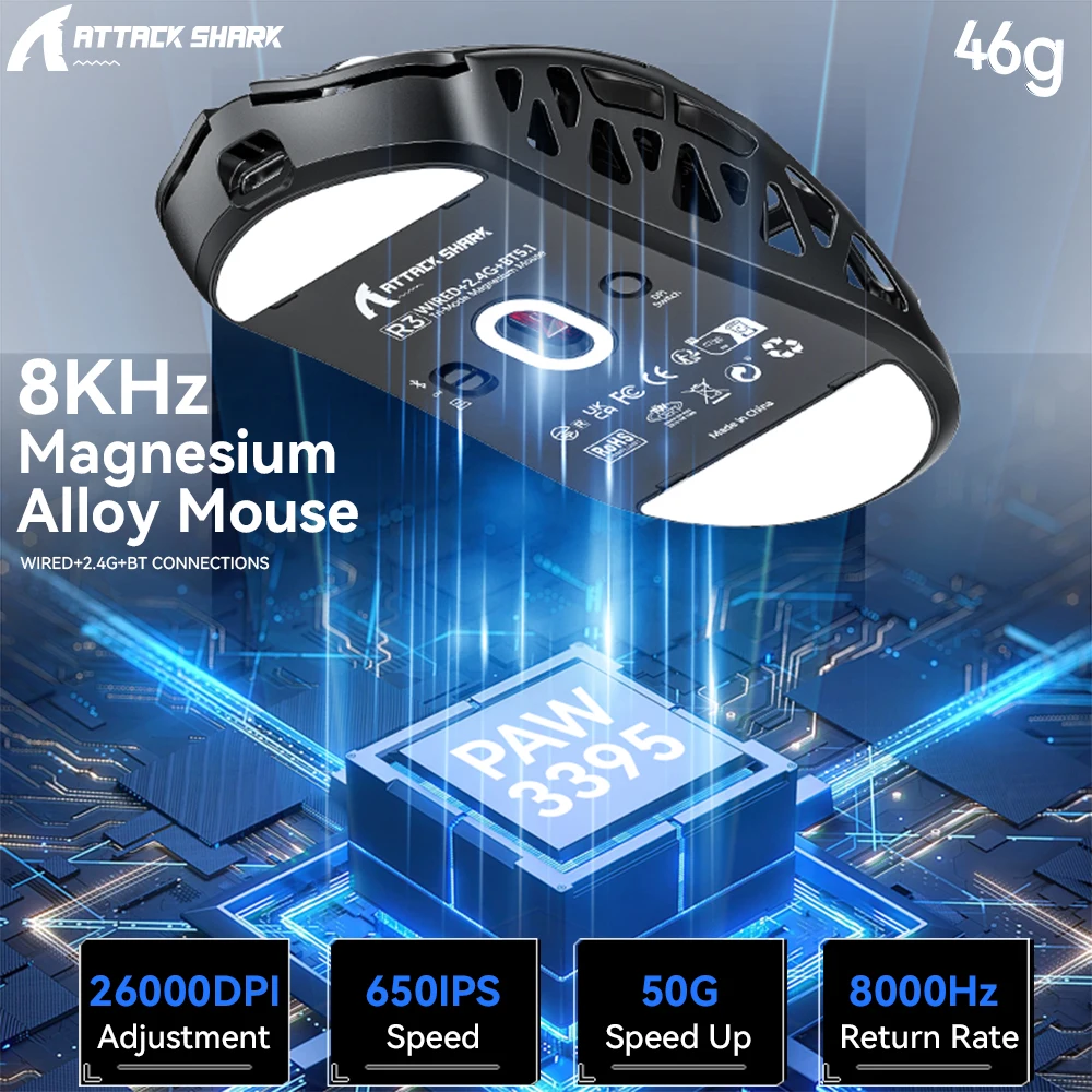 Ratón inalámbrico Attack Shark R3 de aleación de magnesio 8K, modo Tri, Sensor PAW3395, controlador de nube Web, ratón para juegos FPS de alta potencia de 8000Hz - imagen 4