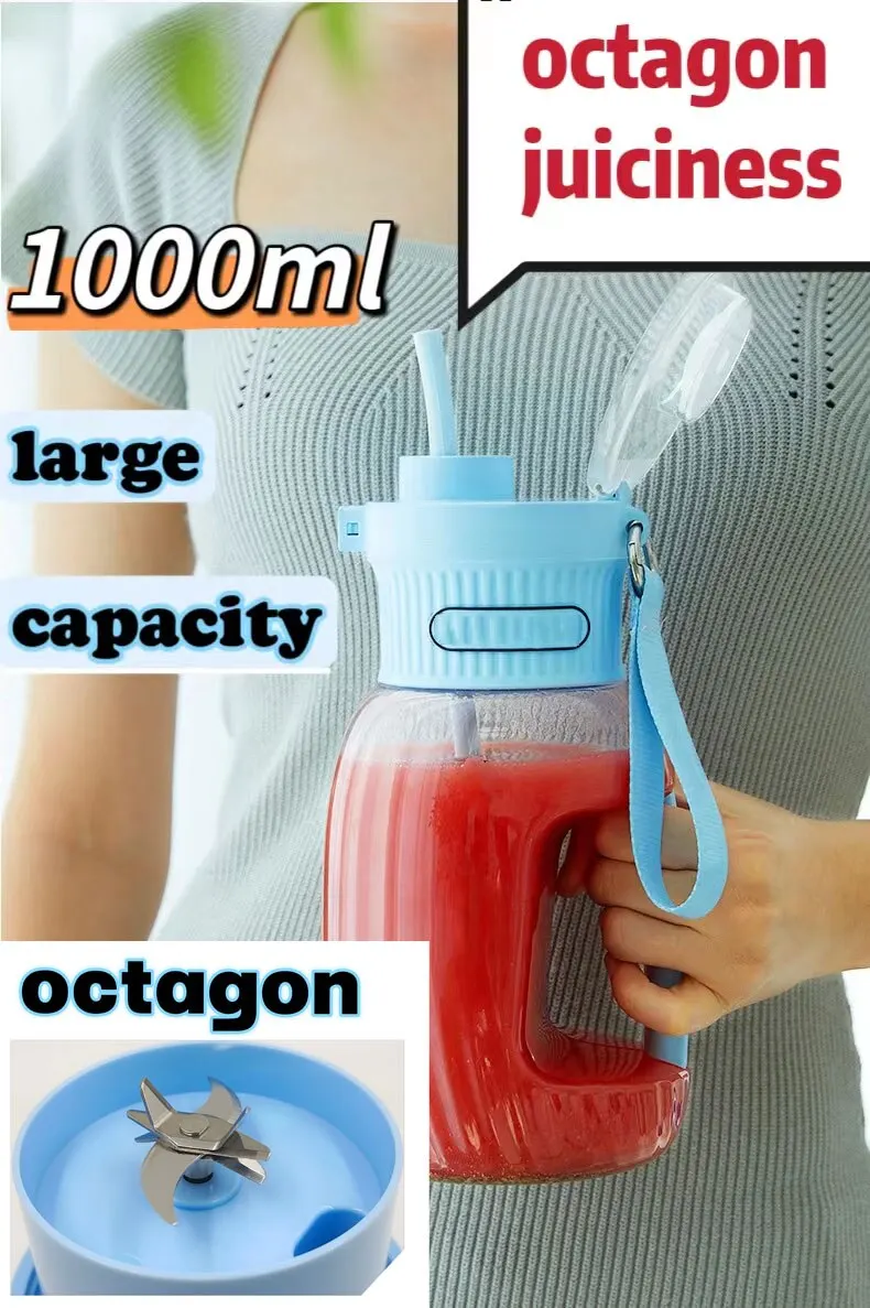 Batidora portátil de 8 cuchillas, licuadora grande, exprimidor de 1000ml, máquina eléctrica portátil, mezclador de jugo fresco
