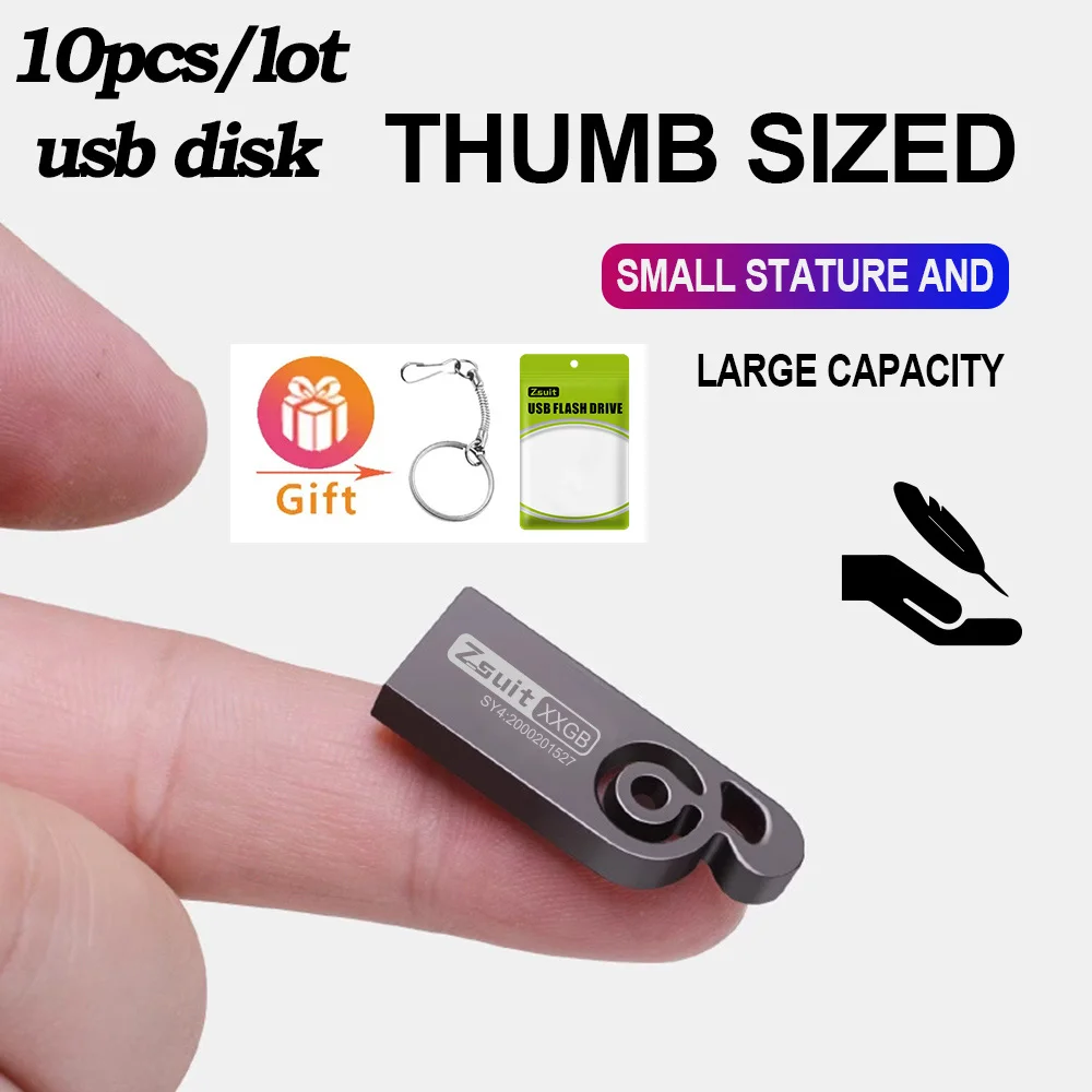 ZSUIT-memoria USB de Metal de 10 piezas, Pendrive Original de 128G, 64G, 32GB, disco U, logotipo gratis - imagen 2