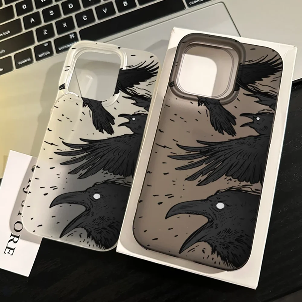 Funda de teléfono a prueba de golpes esmerilada transparente mate de cuervo para iPhone 16 15 14 Plus 13 12 11 7 8 Pro X XR Max 7 8 Plus - imagen 3
