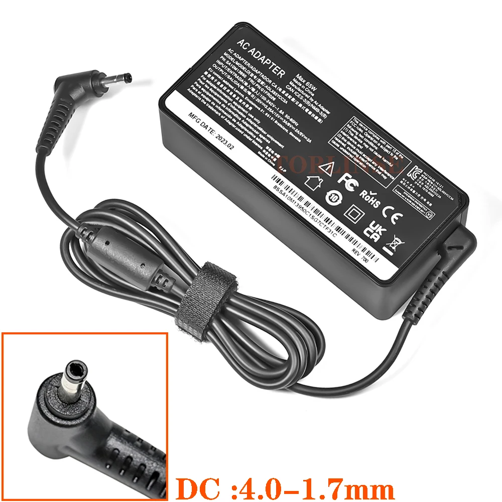 Cargador de ordenador portátil de CA de 20V 3.25A 65W 4,0*1,7mm para Lenovo IdeaPad 100-15 B50-10 YOGA 710 510-14ISK adaptador de corriente para portátil