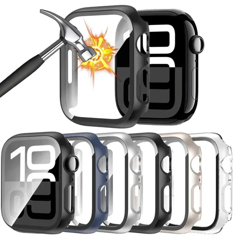 Vidrio + funda para Apple Watch 10 46mm 42mm 44mm 40mm 41mm 38MM 45mm Protector de pantalla cubierta protectora Apple Watch 8 7 9 6 SE 5 4 3 - imagen 2