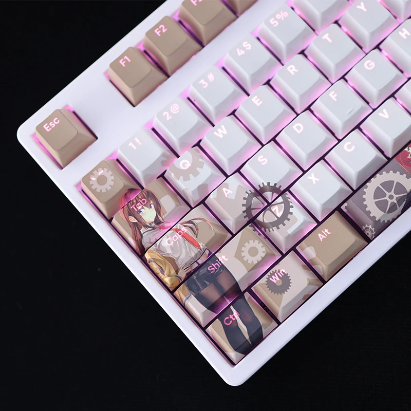 108 teclas/juego Steins Gate Makise Kurisu Keycap PBT tinte subcama retroiluminado Keycaps Anime Gaming Key Caps para ANSI 61 87 104 108 - imagen 3