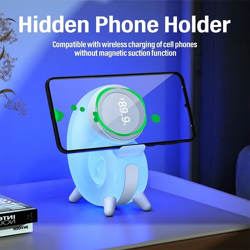 Base de cargador inalámbrico magnético, luz LED nocturna, imán para teléfono móvil, estación de carga rápida para iPhone 15 14 13 Pro Max Mini - imagen 2