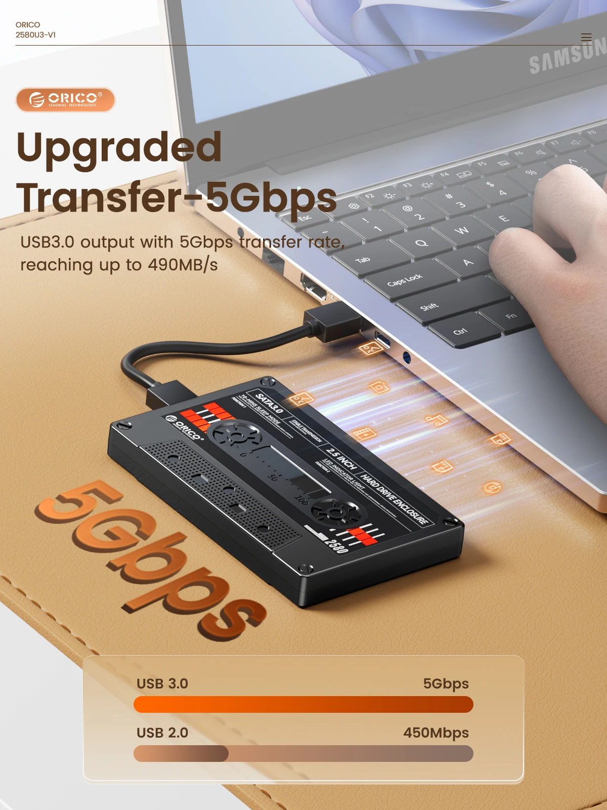 ORICO-carcasa de disco duro externo SATA a USB3.0 de 2,5 pulgadas, carcasa de disco duro tipo C de 5Gbps/6Gbps con pegatina DIY - imagen 3