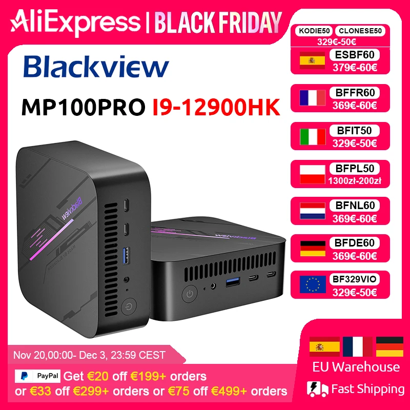 Blackview MP100PRO NUEVO Mini PC Intel I9-12900HK Windows 11 14 núcleos 20 hilos 16 GB + 512 GB / 1 TB WiFi 6 Mini computadora PC BT5.2