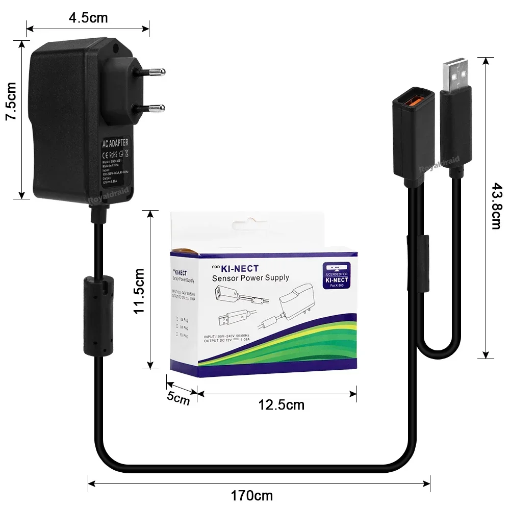 Nueva UE EE. UU. para Xbox 360 enchufe USB adaptador de CA fuente de alimentación con Cable de carga USB para Xbox 360 X-360 Slim Kinect Sensor acceso al juego - imagen 5