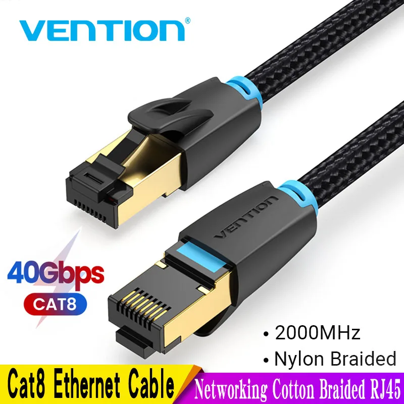 Vention-Cable Ethernet CAT8, 40Gbps, 2000MHz, CAT 8, Cable Lan de Internet trenzado de algodón para ordenadores portátiles, enrutador PS 4, Cable RJ45 - imagen 2