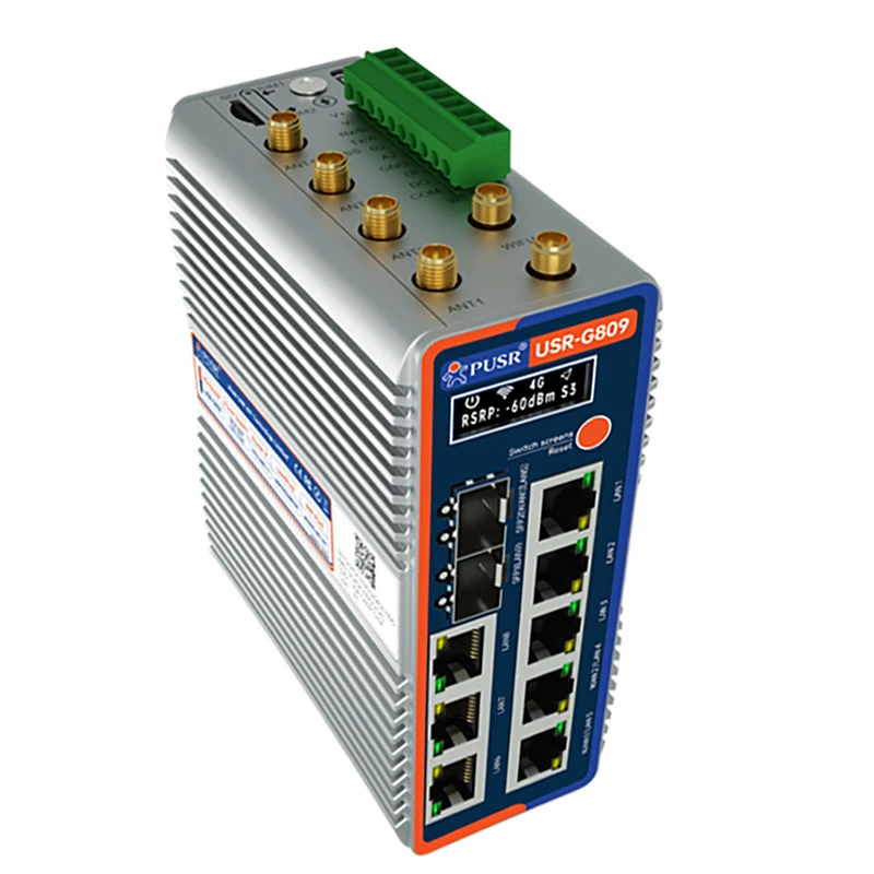 USR-G809s-G Enrutadores industriales insignia 4G + WiFi 6 Python Pantalla DlY OLED programable con puertos Gigabit 2SFP + 8RJ45 - imagen 4