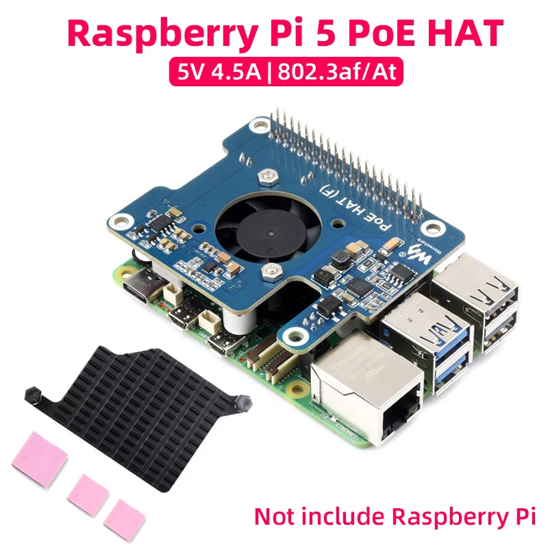 Raspberry Pi 5 PoE HAT (F) 802.3af/at ventilador de refrigeración integrado de alta potencia sobre Ethernet con disipador térmico de Metal para RPi 5 Pi5 - imagen 2