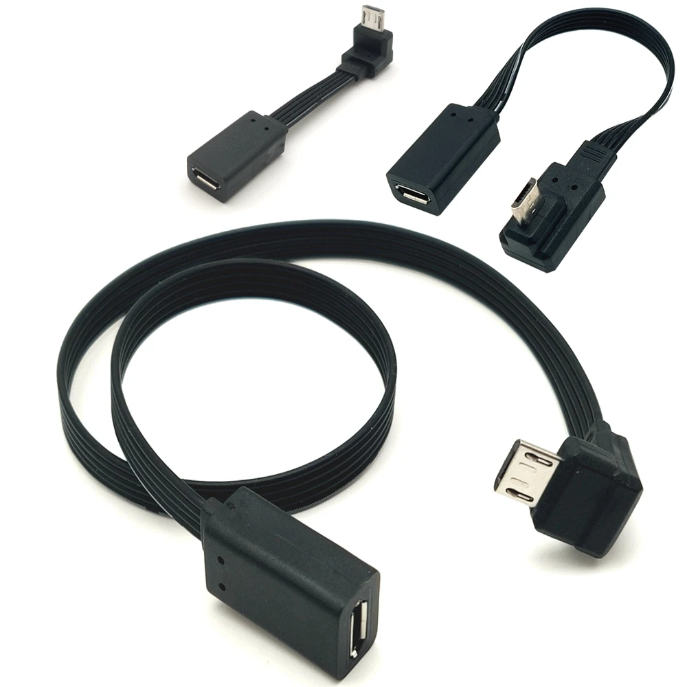 Adaptador de enchufe de extensión Micro USB 2,0 de 5 pines macho a hembra M a F, enchufe largo de 90 °, ángulo izquierdo y derecho, 5-100CM - imagen 2