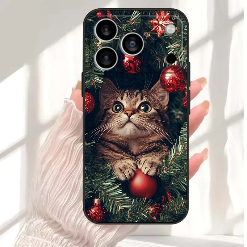 Navidad gatos perros para Apple iPhone 17 Air 16e 16 15 14 13 XS X Mini Plus Pro Max funda de teléfono negra - imagen 4