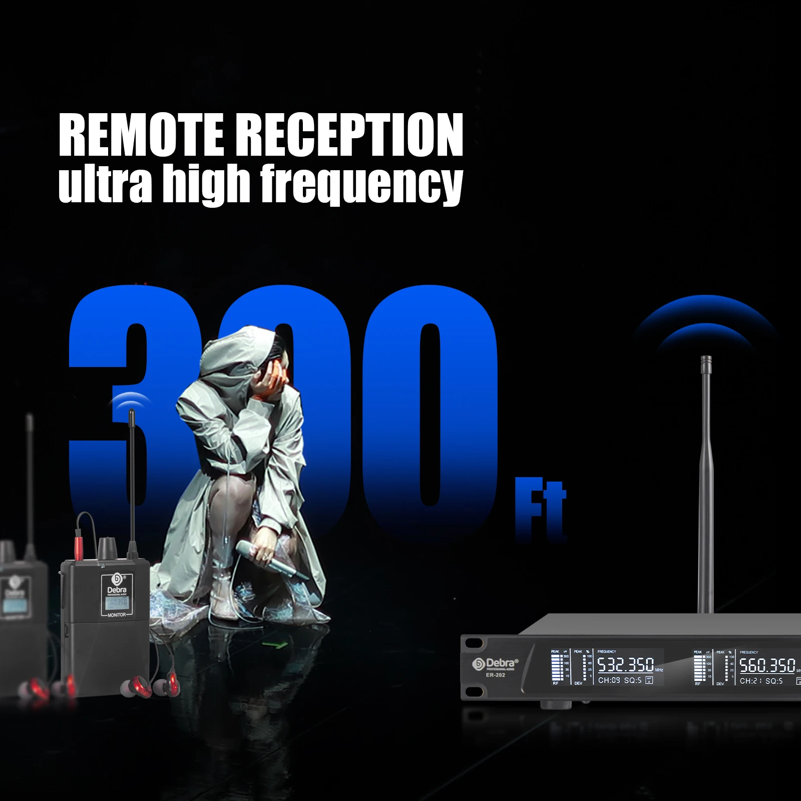 Debra ER-202 sistema de Monitor de oído inalámbrico UHF de Audio de escenario con transmisor múltiple para cantante de puesta en escena - imagen 4