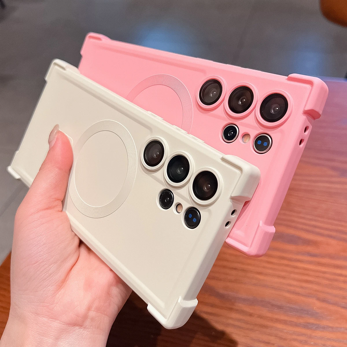 Funda magnética para Samsung Galaxy S25 S24 S23 Ultra Plus FE, funda a prueba de golpes, cojín de aire, película de silicona líquida para cámara, Fundas - imagen 3