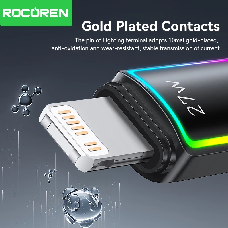 Rocoren PD 27W USB C Cable de datos de iluminación para iPhone 14 13 12 11 Pro Max carga rápida 2.4A USB2.0 Cable de datos para iPad Pro Cable - imagen 3
