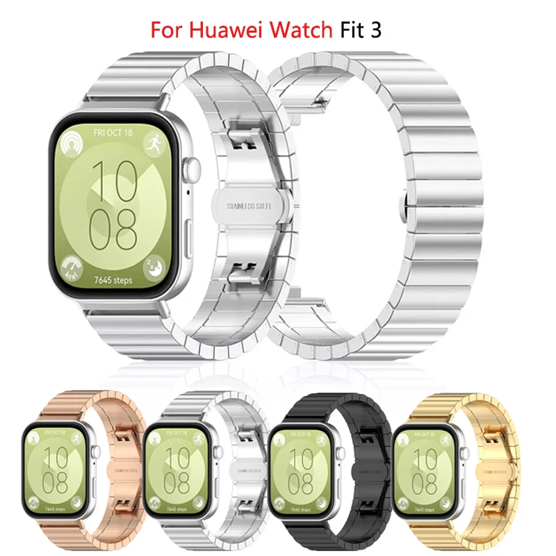 Correa de acero inoxidable para Huawei Watch Fit 3, pulsera de eslabones metálicos para Huawei Watch Fit 3, accesorios de correa de reloj para hombre