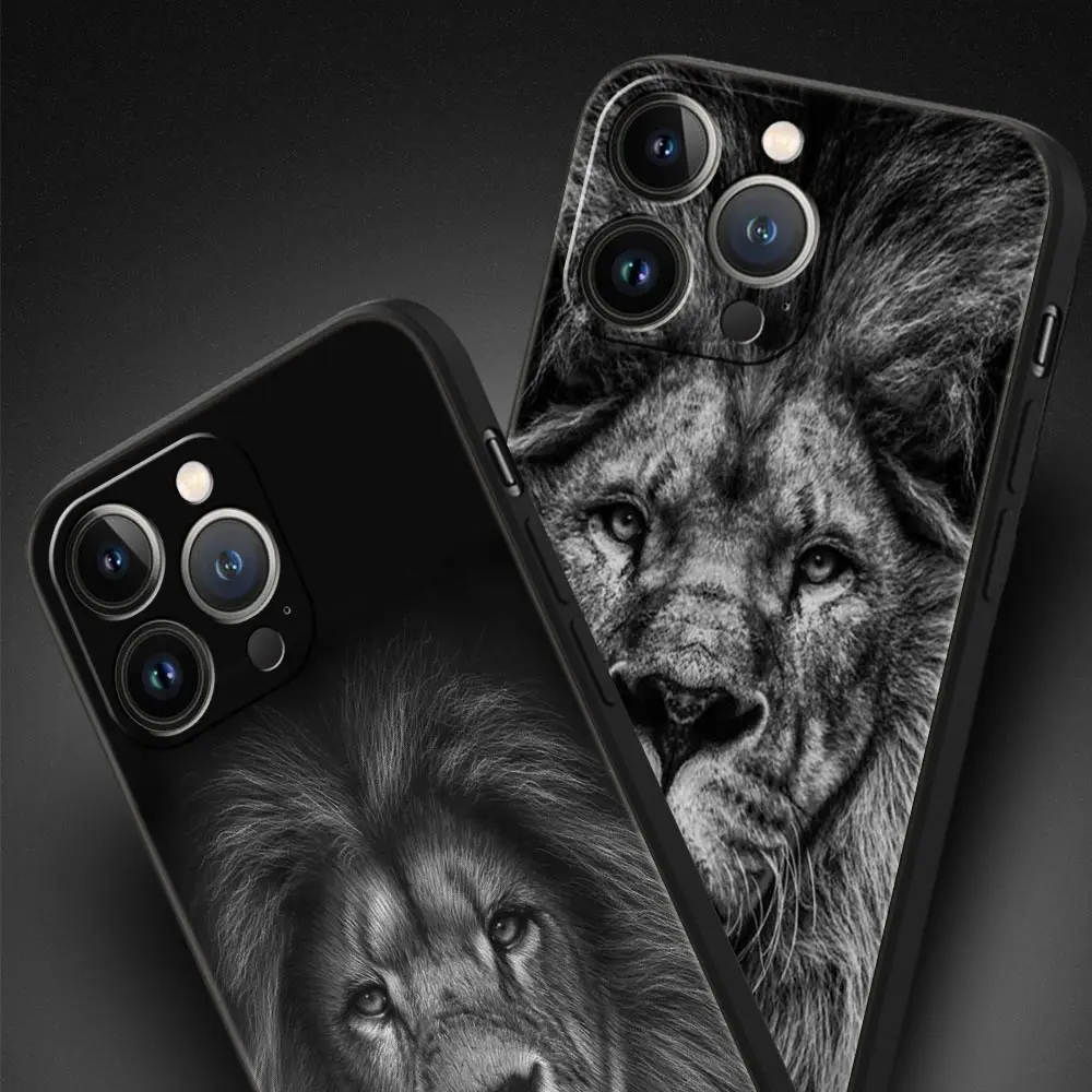 Funda de teléfono de lujo con animales salvajes de León para iPhone 13, 15, 14, 12 Mini 11 Pro MAX XR X SE XS 7 8 Plus, funda protectora negra de silicona - imagen 3