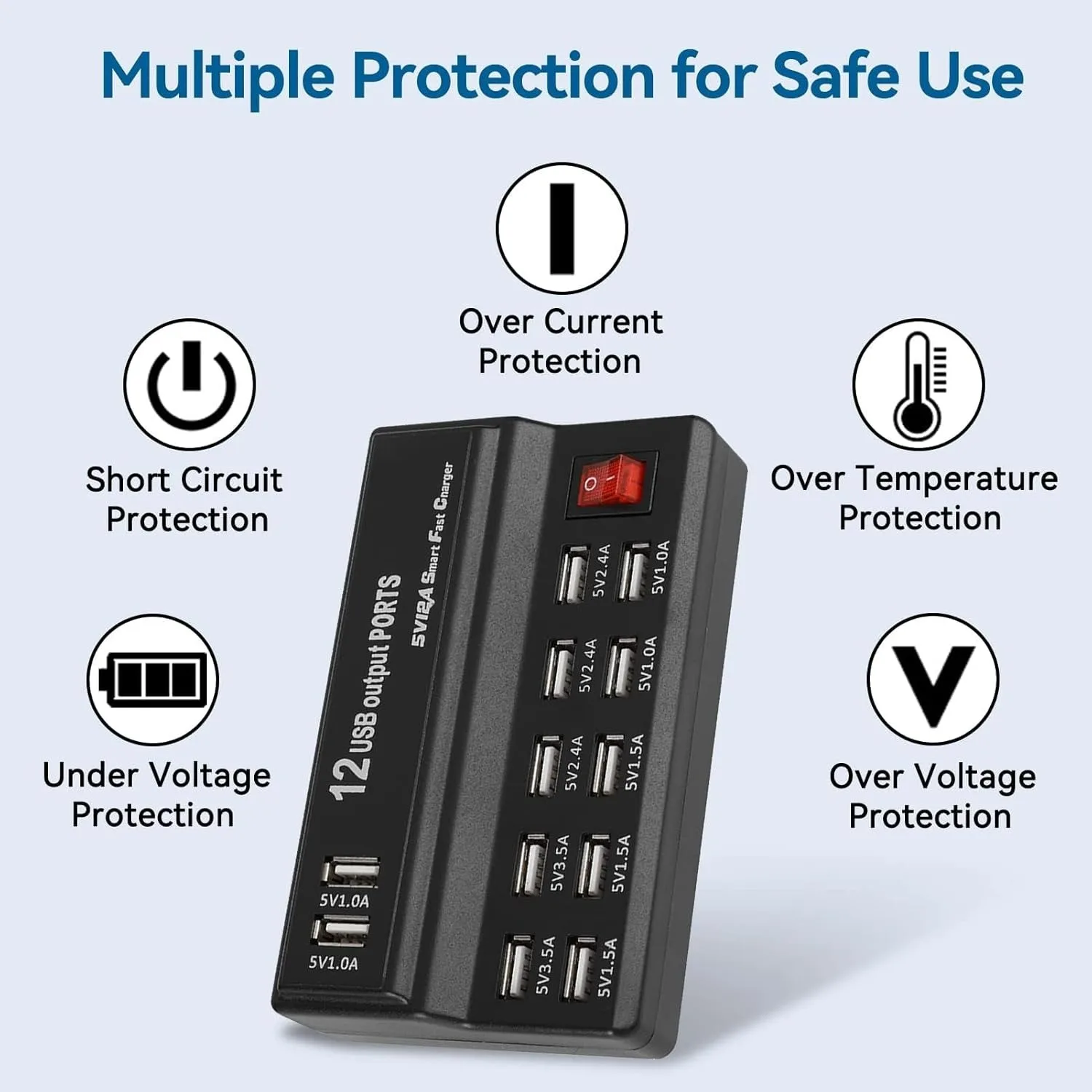 USB Charging Station 12 Ports,Sector Adapter USB Hub Multiple USB Charger Adapted to Mobile Phone and Other USB Charging Devices - imagen 3