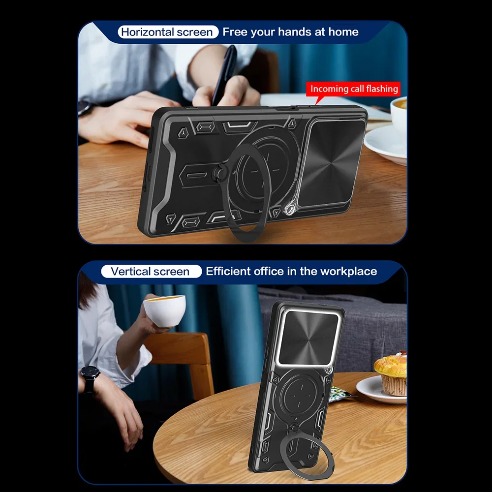 Funda de cámara deslizante para Xiaomi 14T Pro, Funda de armadura con lente deslizante, soporte de anillo magnético, Funda de teléfono para Xiaomi Mi 14T Capa - imagen 5