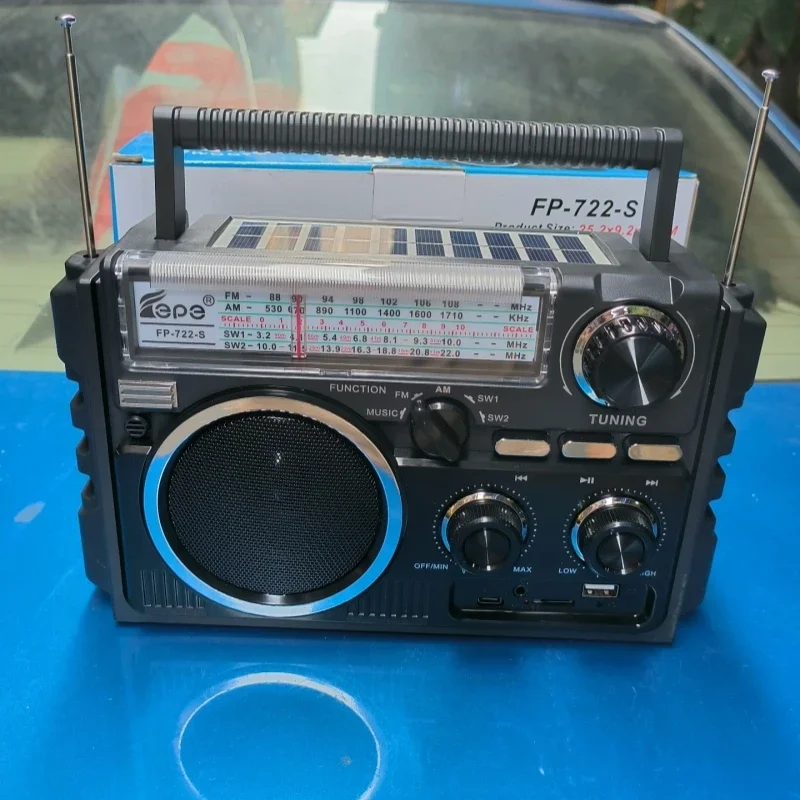 FP-722-S Radio multifunción reproductor de música Mp3 portátil altavoces Bluetooth integrados carga Solar Dual AM/FM/SW1-2 Radio de 4 bandas - imagen 3