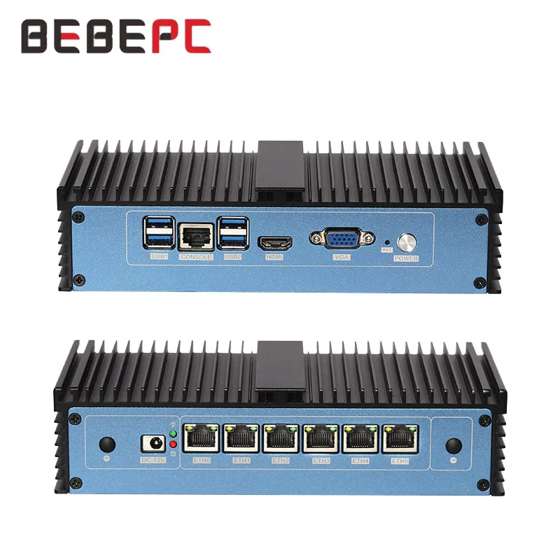 BEBEPC Mini PC industrial con soporte Inter i7-6500U DDR4 SSD Linux con 6xi211 LAN 1xHDMI 4xUSB3.0 1xVGA Computadora compacta