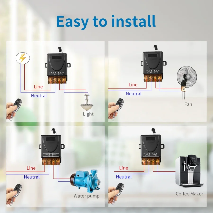 Interruptor inteligente de 433Mhz, Control remoto inalámbrico DC12V 24V 72V AC110V 220V 30A, relé de alta corriente, encendido y apagado remoto para bombas, lámpara de luces - imagen 4