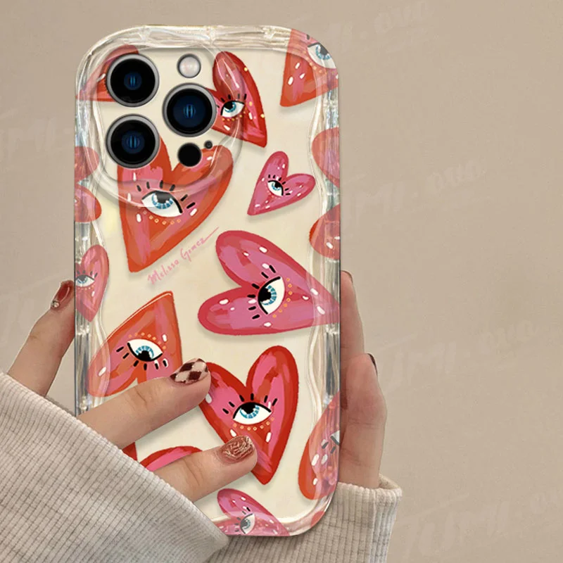 Funda colorida con diseño de ojo de arte, amor, corazón, onda 3D, para iPhone 15, 14, 13, 12, 11 Pro Max X XR XS 8, 7, 6, 6S Plus SE 2020, funda transparente a prueba de golpes - imagen 5