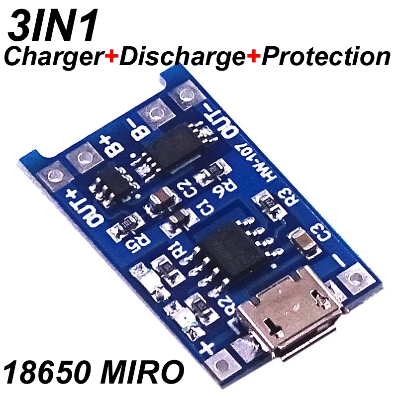 Placa de carga de batería de litio, cargador de 5V, 1A, piezas, Micro USB 18650, TC4056A, protección de módulo de descarga, funciones duales, 1 TYPE-C - imagen 3