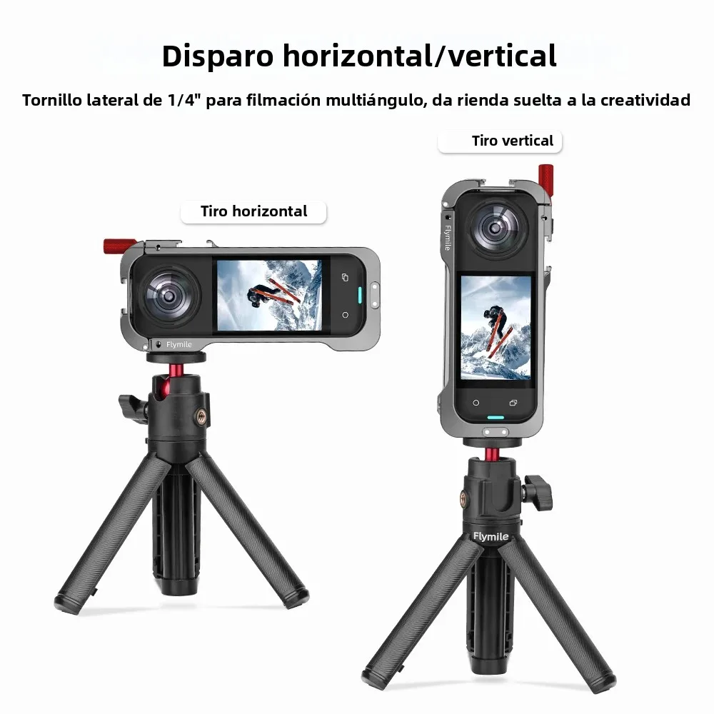 Jaula de marco de aluminio para Insta360 X5, carcasa de Metal para zapata fría con cubierta de lente de silicona para Insta 360 X5, accesorios duraderos - imagen 5