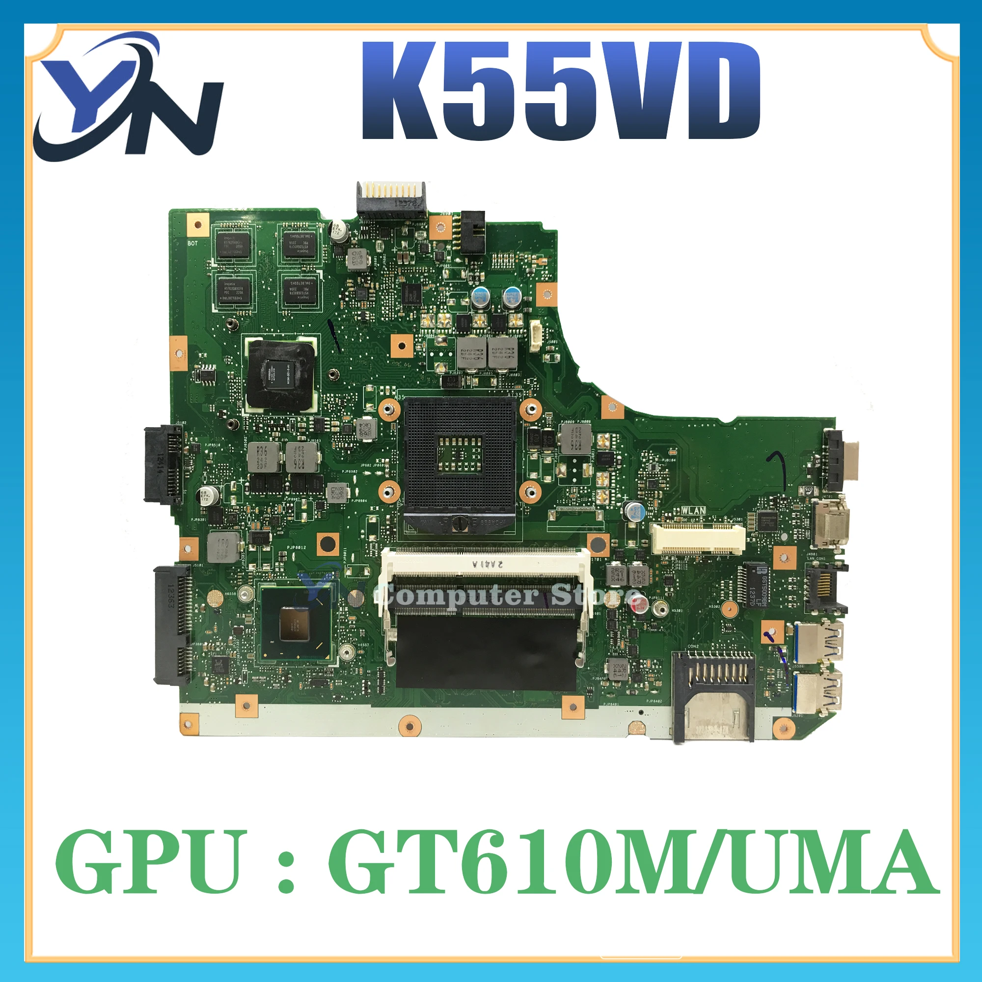 Placa base para portátil K55VD, K55A, A55VD, A55A, UMA/GT610M, REV: 3,0, 100%, prueba OK