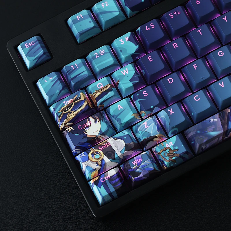 Teclas PBT de 5 lados para Gaming, accesorio con dibujos animados de Anime, perfil de cereza, retroiluminado, para Genshin Impact Wanderer, 108 teclas - imagen 4