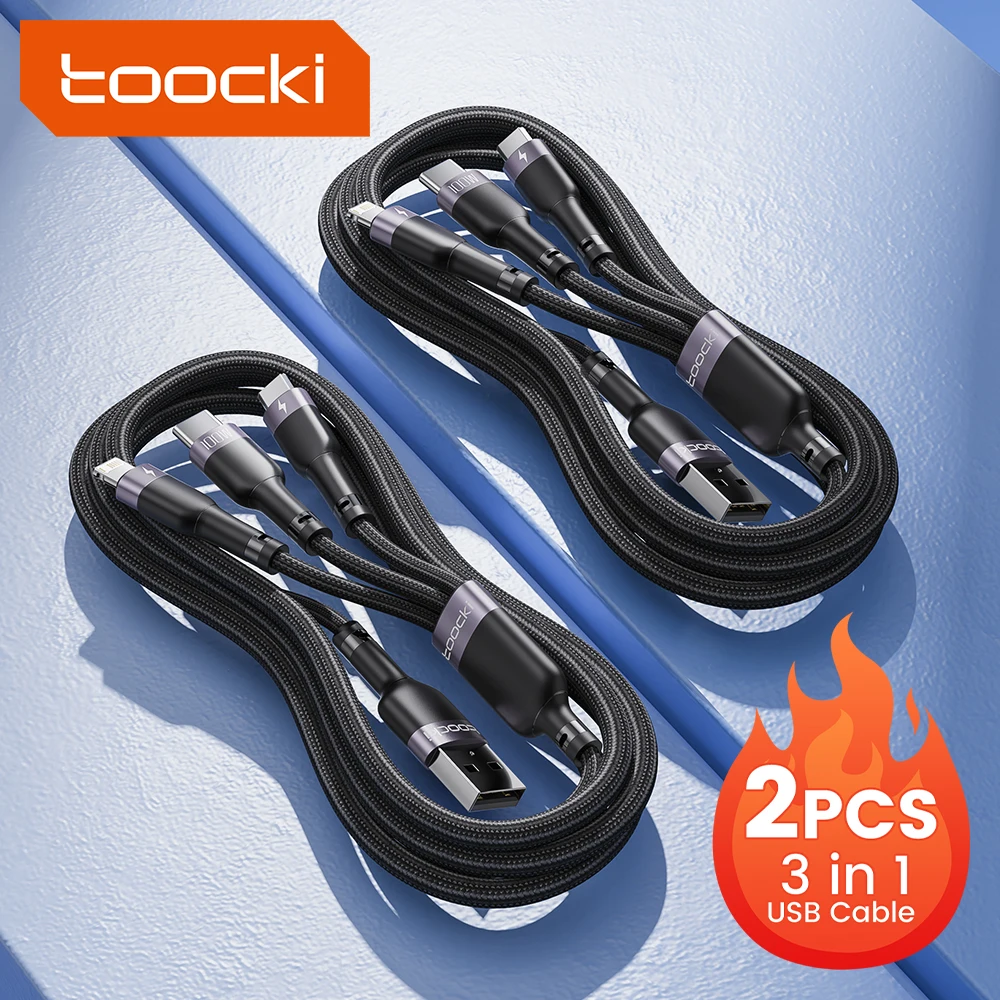 Toocki 3 en 1 Cable USB para iPhone 14 13 12 Pro Max 6A 66W Micro USB tipo C Cable de carga rápida para Huawei Xiaomi 12 ViVo Oppo
