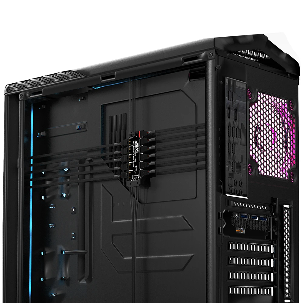 JEYI-ventilador de sincronización de 5 vías, 4 pines PWM y 5V, 3 pines ARGB con SATA 15 Pines, Hub de ventilador de refrigeración de CPU, direccionable, iluminación RGB, divisor de PCB - imagen 5