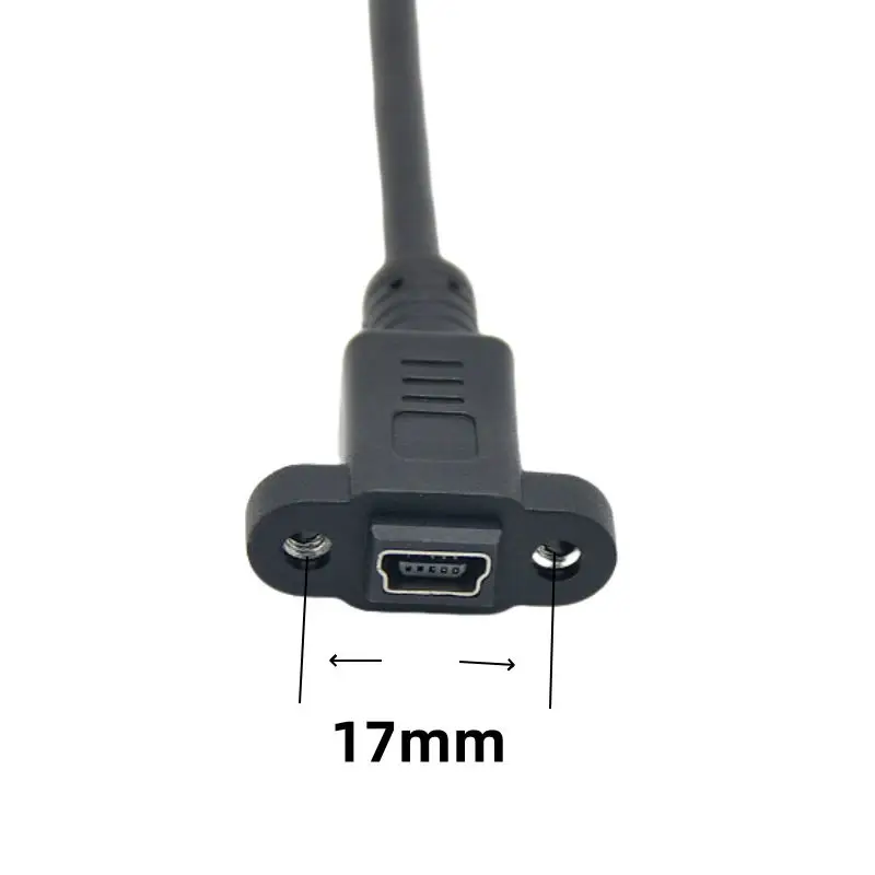 Cable de extensión Mini USB macho a hembra de 30cm-1m con orificios para tornillos de oreja para fijación, Cable de datos Mini puerto macho a hembra en forma de T - imagen 2
