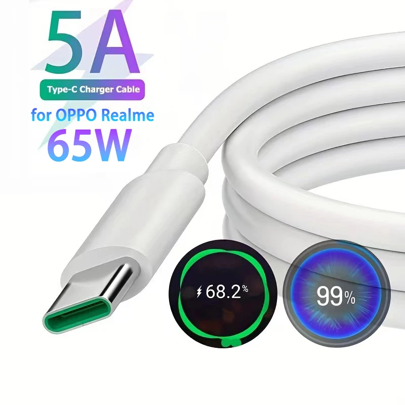 Cable USB C de carga rápida de 65W 5A para OPPO Find X Reno R17 Xiaomi Redmi Cable de datos de teléfono móvil Cable tipo C cargador Cable USB - imagen 2