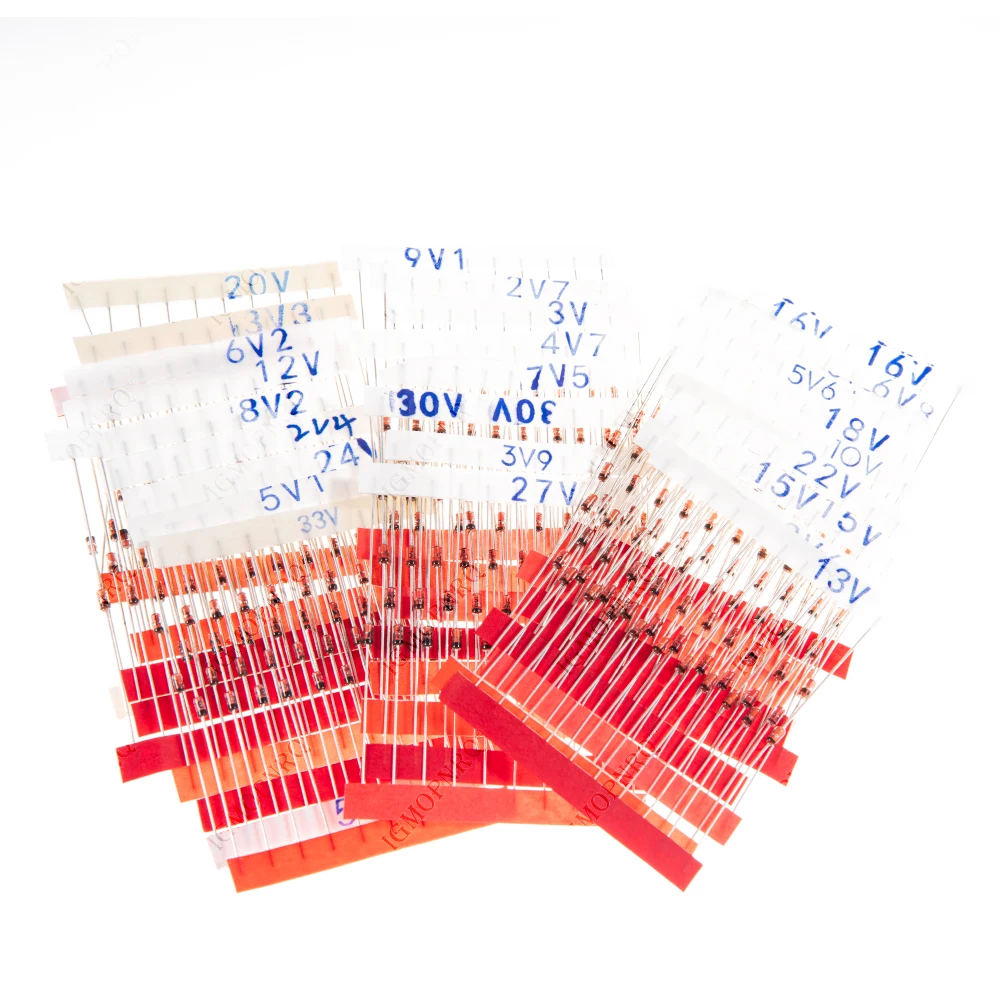 270 unids/lote 0,5 W kit surtido de diodos Zener 1/2W 2V4-33V paquete de diodos Zener 12V 18V 5V1 5V6 3V3 3V6 4V3 4V7 6V2 6V8 7V5 20V 22V - imagen 3