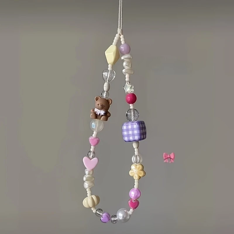 Coreano encantador oso 3D flor corazón con cuentas cadena para teléfono cordón colgante dijes para teléfono correa de teléfono cordón móvil hecho a mano regalo de joyería - imagen 2