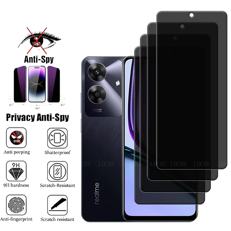 4 Uds para Realme Note 60 vidrio para OPPO Realme Note 60 Protector de pantalla protectora de privacidad vidrio templado antiespía Realme Note 60 - imagen 2