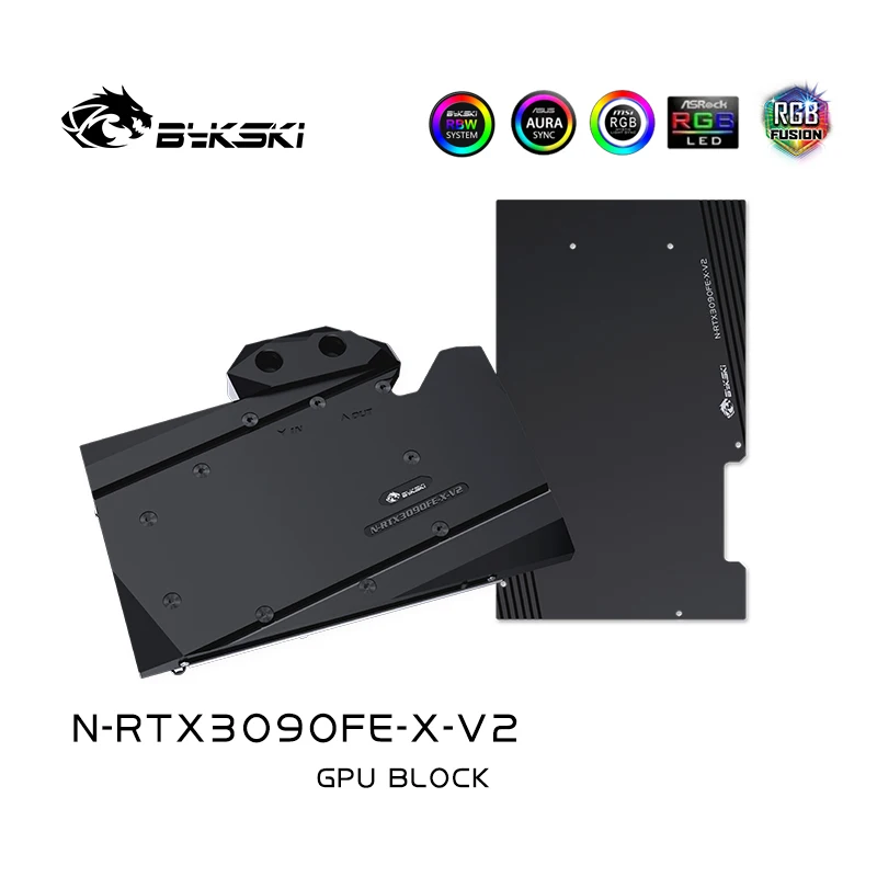 Bykski-bloque de agua para NVIDIA RTX3090, tarjeta de GPU/Bloque de cobre compatible con tarjeta de vídeo 3090 FE/placa trasera A-RGB RURA - imagen 2