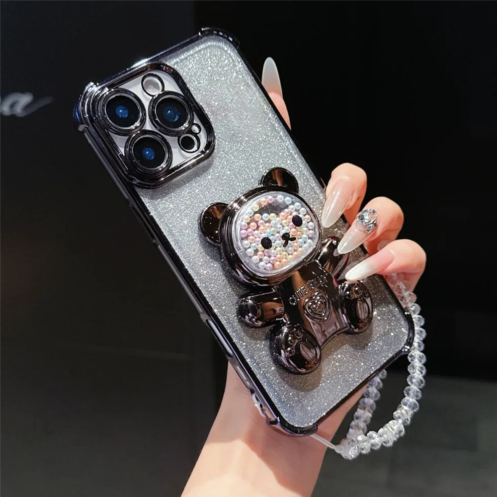 Funda con soporte de teléfono con pulsera de cristal para Samsung A51 A31 A21S A50 A20 A30 A10S A70 A71 A11, funda con soporte a prueba de golpes con purpurina - imagen 3