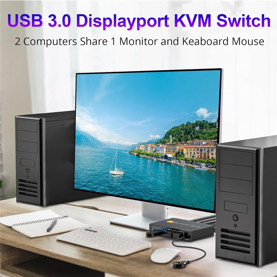 Navceker 4K 240Hz DP 2.1 KVM Switch 2 PC 8K USB 3.0 Displayport KVM Switch 2 en 1 salida Pantalla 1 Monitor 2 Computadora - imagen 4