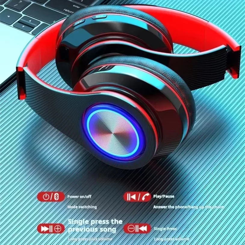 Auriculares para juegos montados en la cabeza Blutooth, auriculares inalámbricos estéreo con sonido envolvente y micrófono para teléfono, auriculares coloridos para ordenador portátil y PC - imagen 3