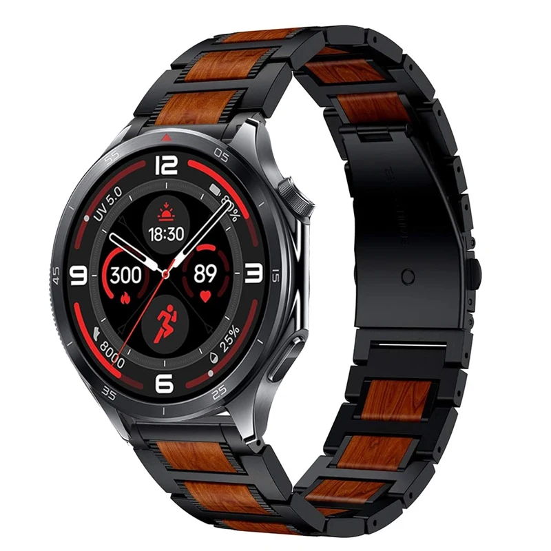 Correa de reloj de 22mm de acero inoxidable + madera para OnePlus Watch 3/2/2R/OnePlus, correa de 46mm para OPPO Watch X X2/OPPO Watch 4 Pro - imagen 2