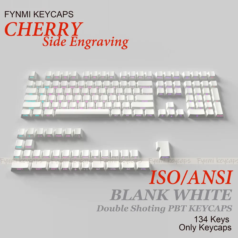 Teclas de doble disparo PBT con perfil de cereza blanca en blanco ISO/ANSI con grabado lateral para interruptor de teclado mecánico MX - imagen 4