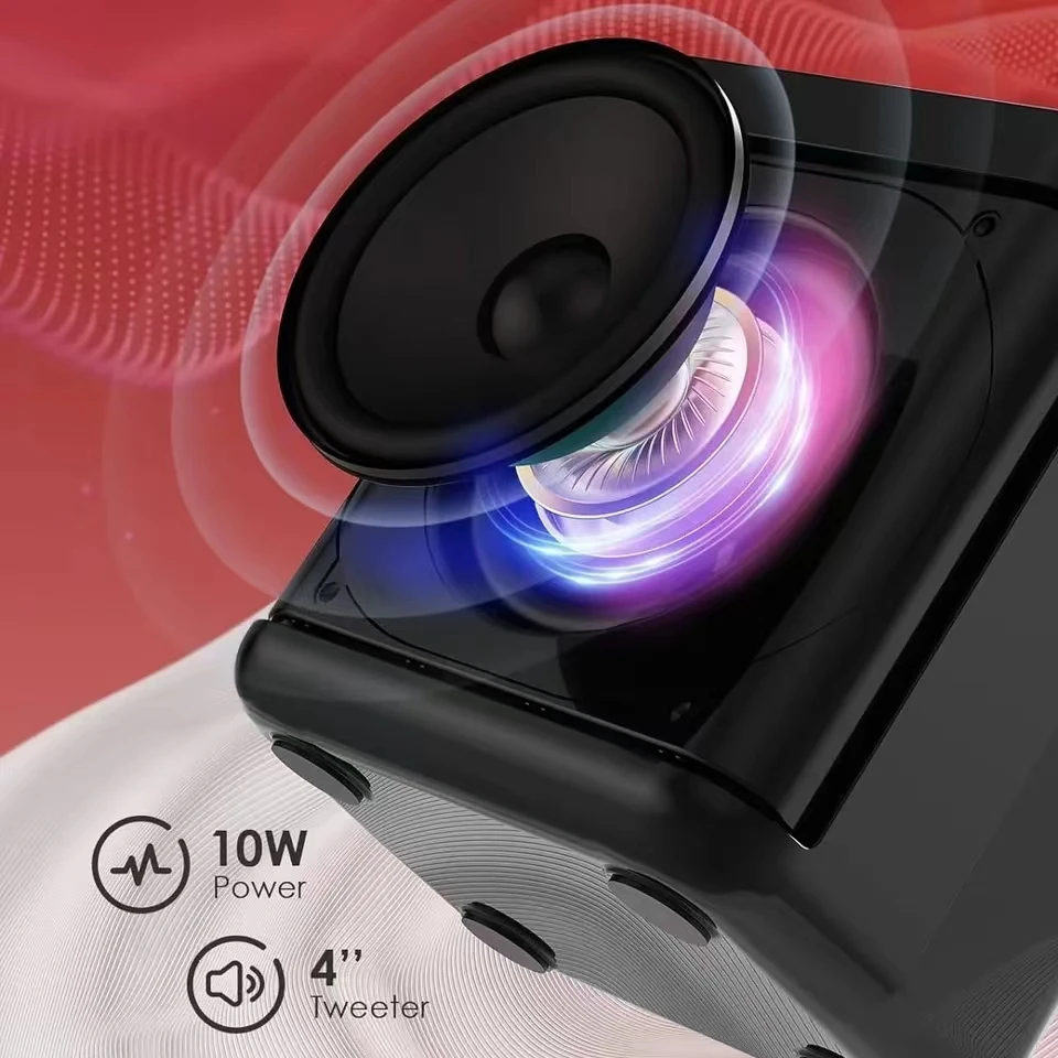 Altavoz estéreo envolvente 20W 360 con Bluetooth 5,3, Subwoofer de doble micrófono, Boombox portátil para fiesta familiar, Karaoke, máquina de canto - imagen 2